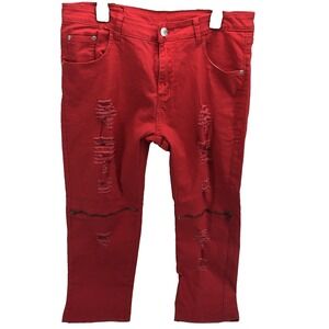 Balmain Paris jeans women's 35 x 26 Red Capri distressed zippers